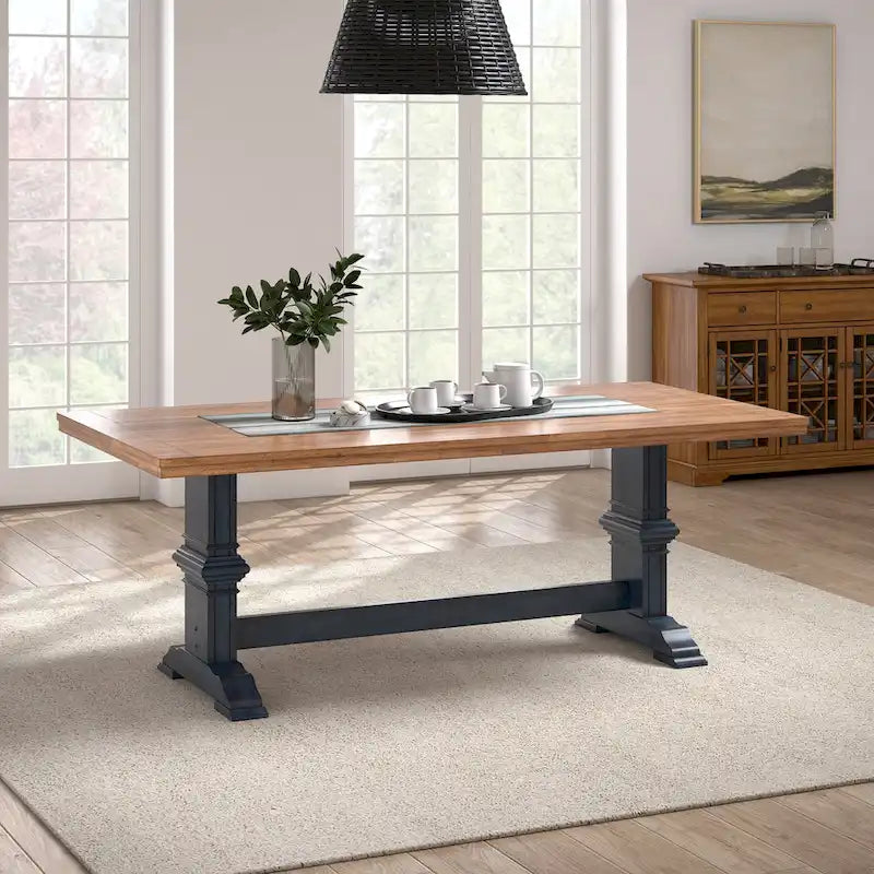 Two-Tone Rectangular Dining Table with Wood Top