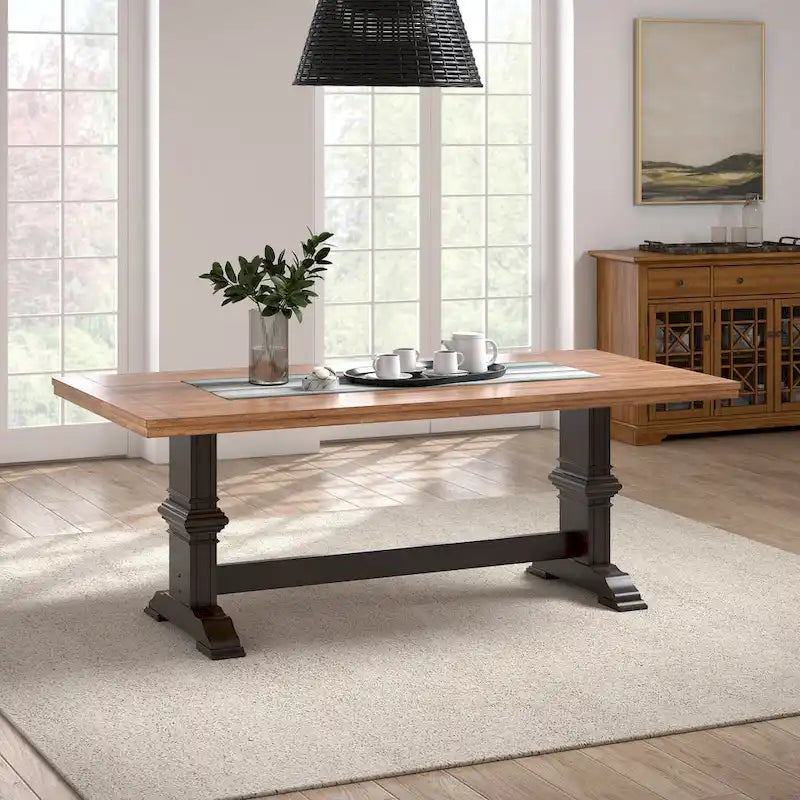 Two-Tone Rectangular Dining Table with Wood Top