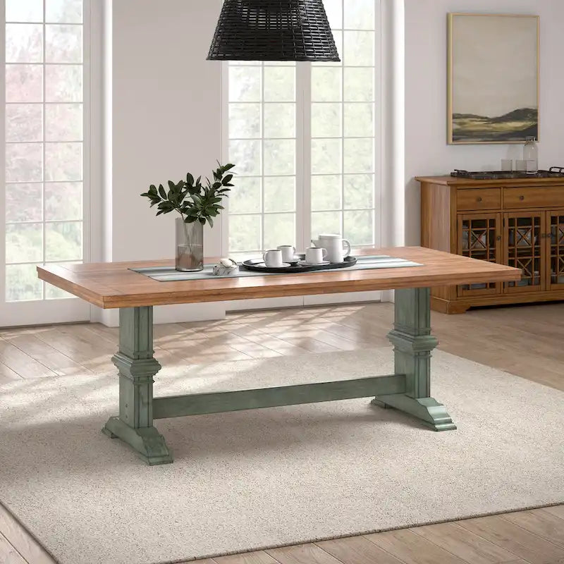Two-Tone Rectangular Dining Table with Wood Top