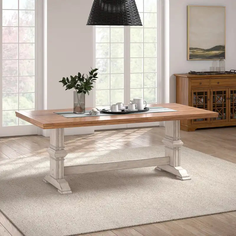 Two-Tone Rectangular Dining Table with Wood Top