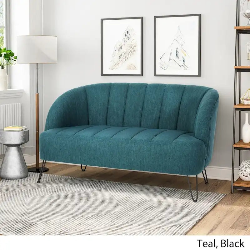 Modern Fabric Loveseat with Hairpin Legs by