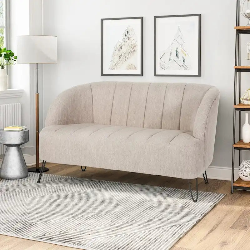 Modern Fabric Loveseat with Hairpin Legs by