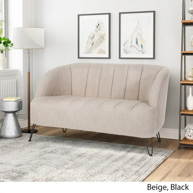 Modern Fabric Loveseat with Hairpin Legs by