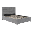 Letto imbottito contenitore in velluto con 4 cassetti e testiera trapuntata