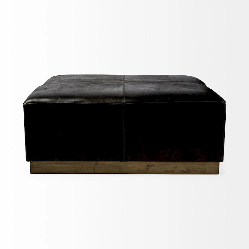 Black Genuine Leather w/ Gold Metal Base 36 Square Ottoman