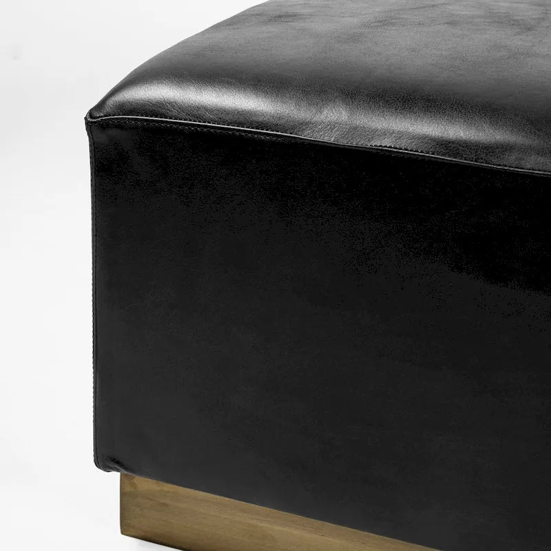 Black Genuine Leather w/ Gold Metal Base 36 Square Ottoman