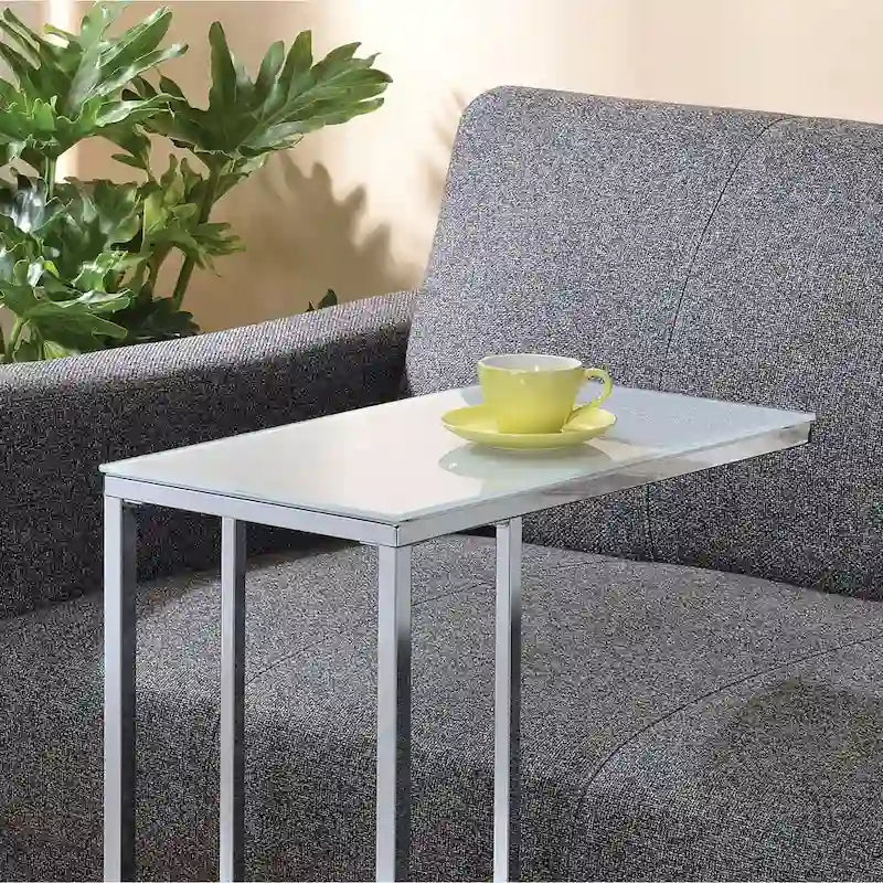 Glass Top Accent Table, Chrome And White