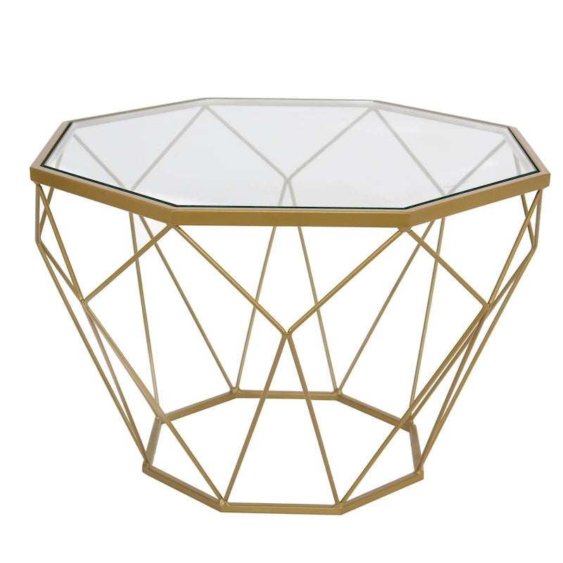 22 Modern Octagon Center Coffee Table with Tempered Glass Table top & Sturdy Metal Geometric Base for Living Room Office