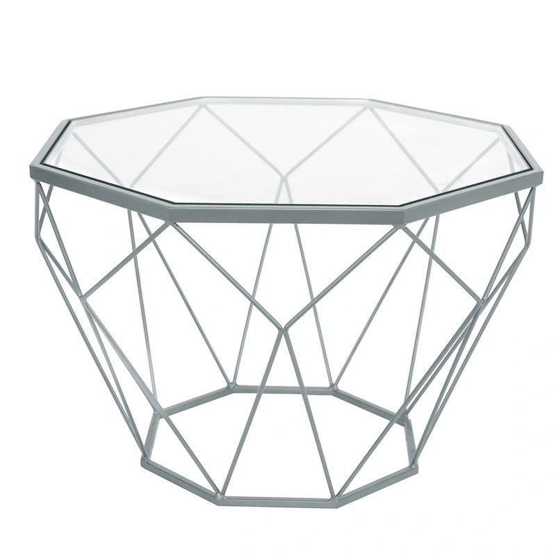 22 Modern Octagon Center Coffee Table with Tempered Glass Table top & Sturdy Metal Geometric Base for Living Room Office