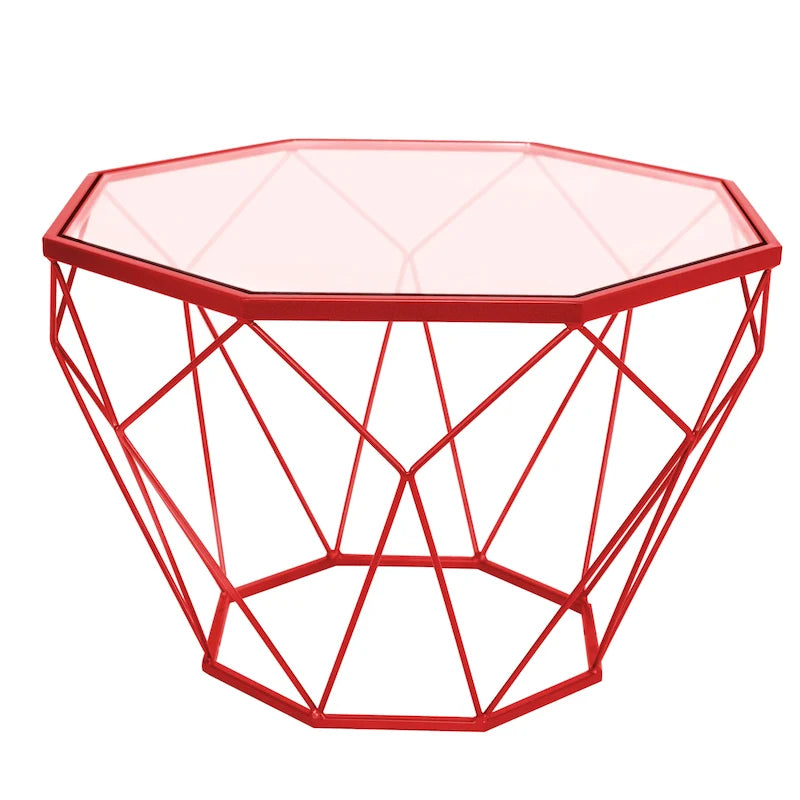 22 Modern Octagon Center Coffee Table with Tempered Glass Table top & Sturdy Metal Geometric Base for Living Room Office