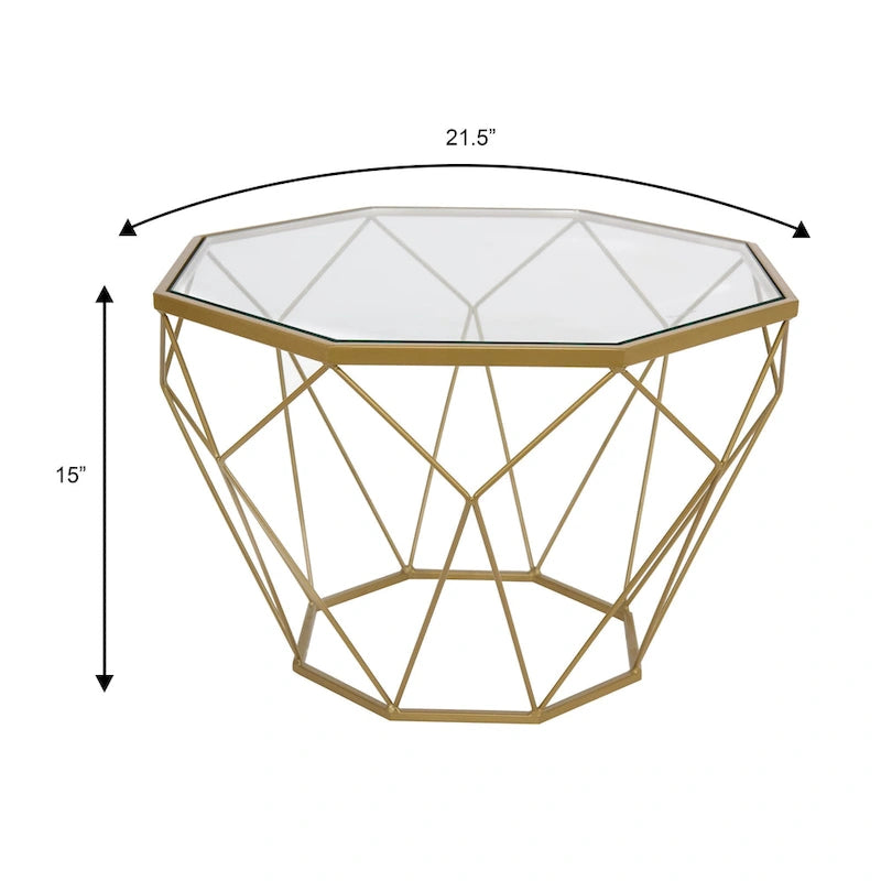 22 Modern Octagon Center Coffee Table with Tempered Glass Table top & Sturdy Metal Geometric Base for Living Room Office