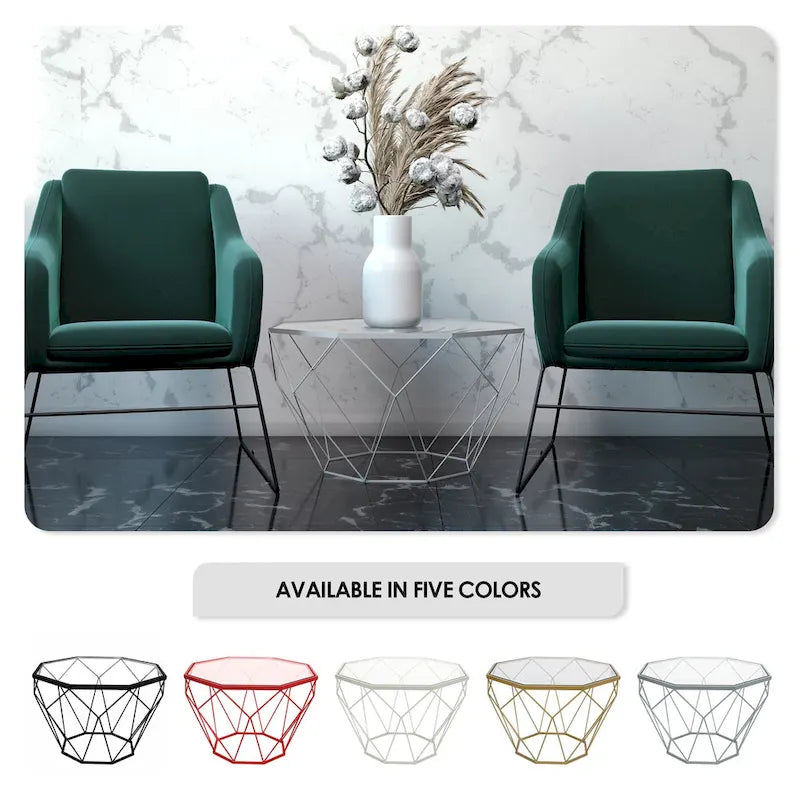22 Modern Octagon Center Coffee Table with Tempered Glass Table top & Sturdy Metal Geometric Base for Living Room Office