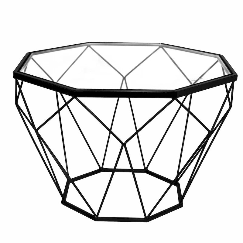 22 Modern Octagon Center Coffee Table with Tempered Glass Table top & Sturdy Metal Geometric Base for Living Room Office