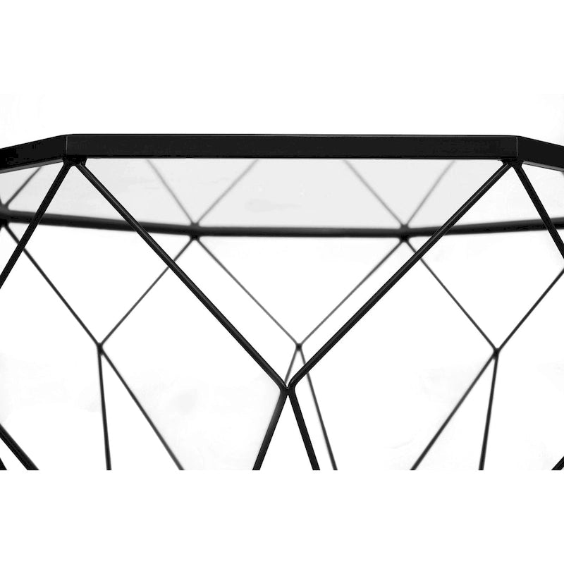 22 Modern Octagon Center Coffee Table with Tempered Glass Table top & Sturdy Metal Geometric Base for Living Room Office