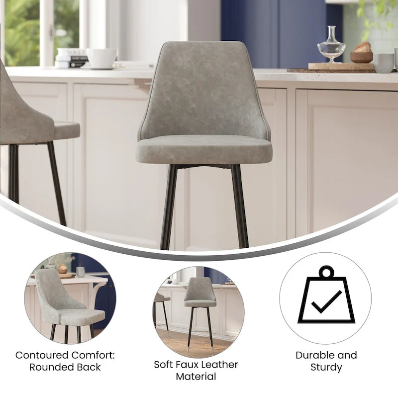 Upholstered Bar-Height Stools with Metal Frame, Set of 2