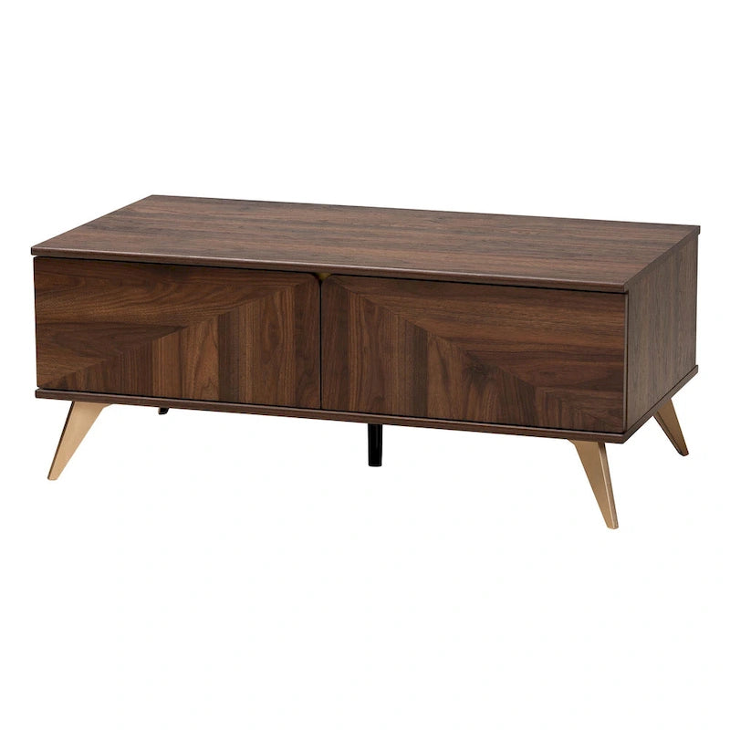 Moderner Walnussbrauner Couchtisch im Mid-Century-Stil mit 2 Schubladen
