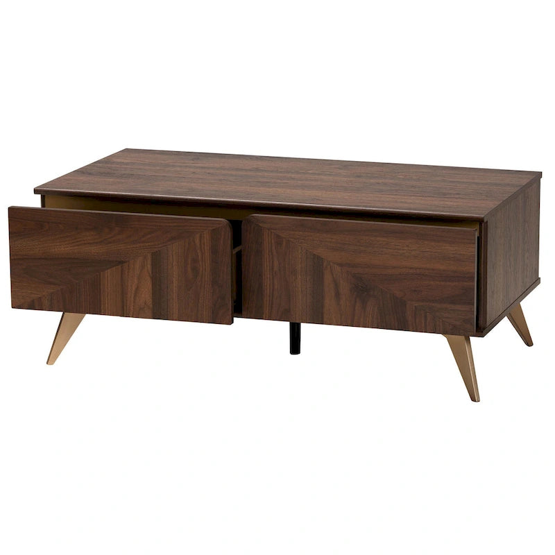 Moderner Walnussbrauner Couchtisch im Mid-Century-Stil mit 2 Schubladen