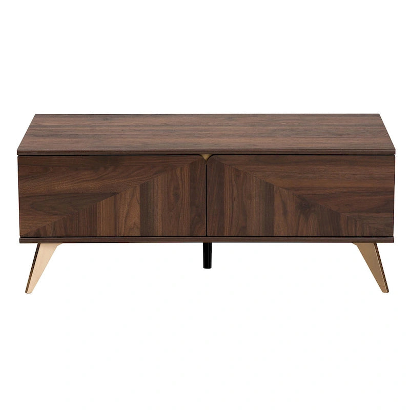Moderner Walnussbrauner Couchtisch im Mid-Century-Stil mit 2 Schubladen