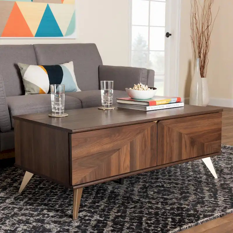 Moderner Walnussbrauner Couchtisch im Mid-Century-Stil mit 2 Schubladen