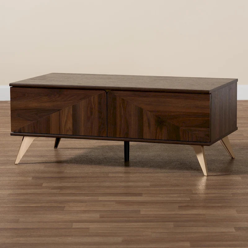 Moderner Walnussbrauner Couchtisch im Mid-Century-Stil mit 2 Schubladen