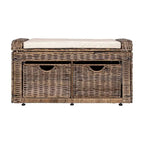 Gray Wicker Storage Bench with Two Baskets