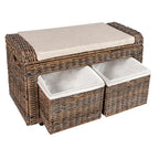 Gray Wicker Storage Bench with Two Baskets