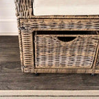 Gray Wicker Storage Bench with Two Baskets