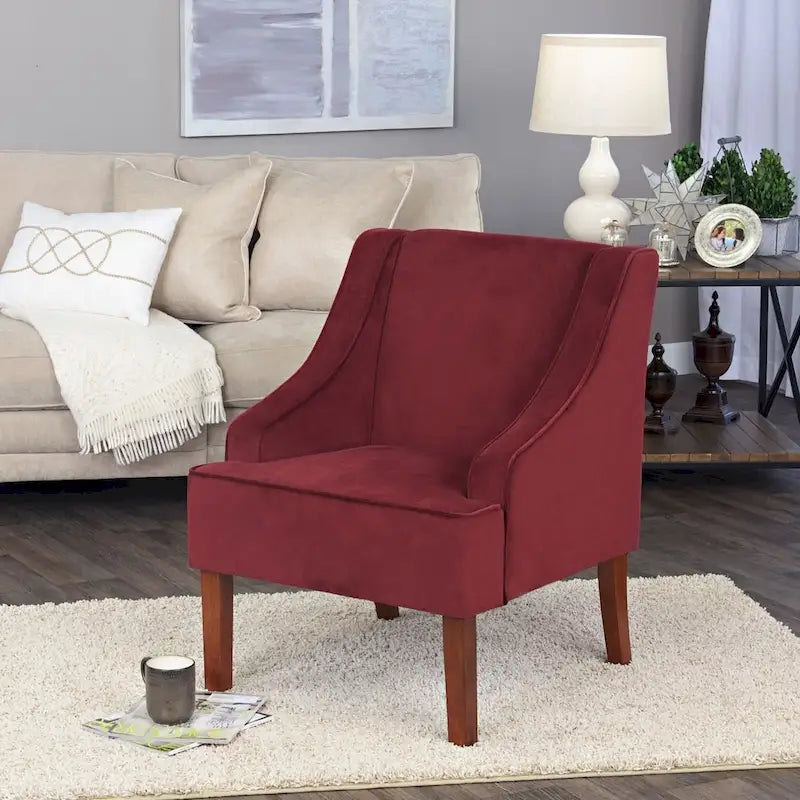 Red Velvet Swoop Arm Accent Chair