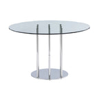 Mesa de jantar redonda de vidro de 48" com base pedestal em aço inoxidável - cinzenta