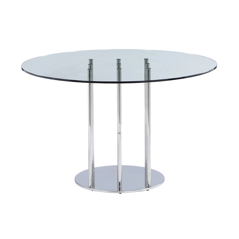 48" Round Glass Dining Table with Stainless Steel Pedestal Base - Grey