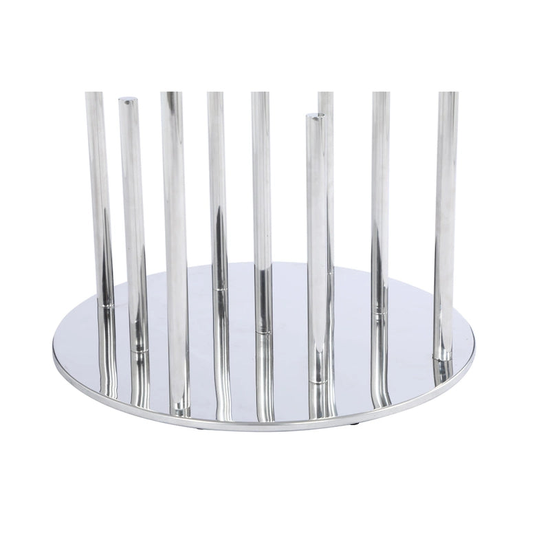 Mesa de jantar redonda de vidro de 48" com base pedestal em aço inoxidável - cinzenta