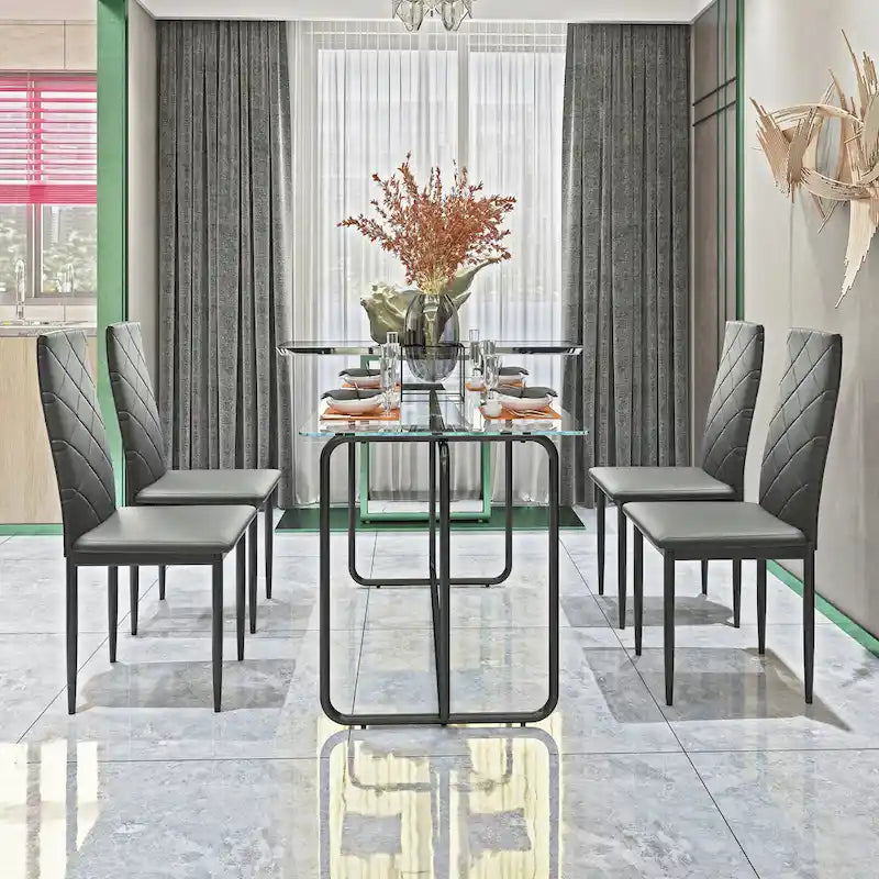 Rectangular Glass-Top Dining Table with Metal Frame
