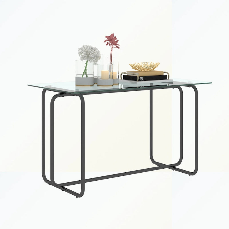 Rectangular Glass-Top Dining Table with Metal Frame
