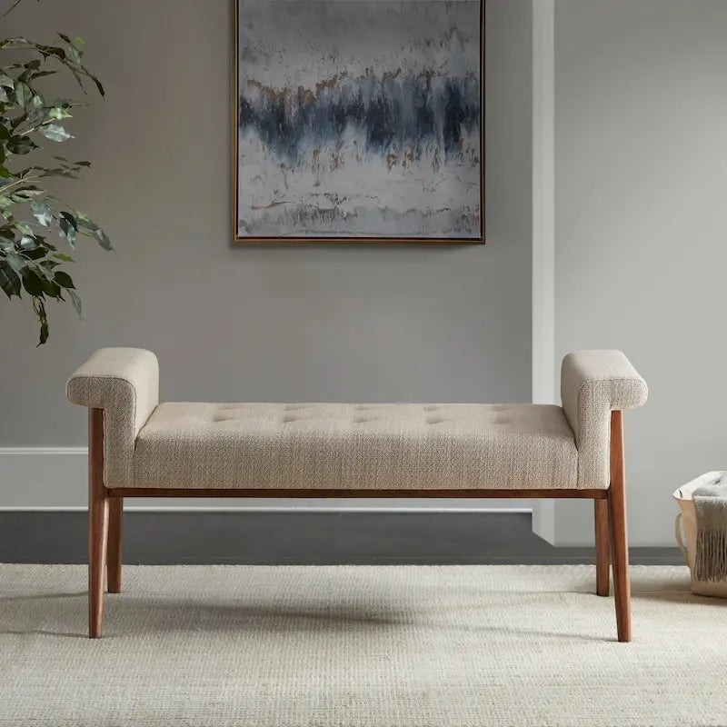 Tan Button-Tufted Accent Bench