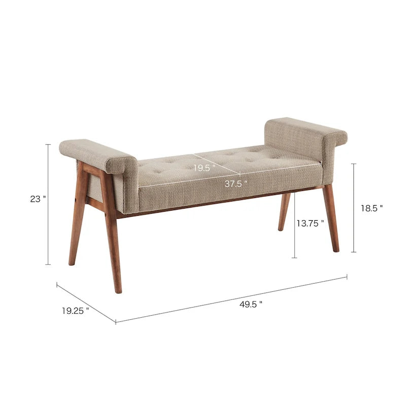 Tan Button-Tufted Accent Bench