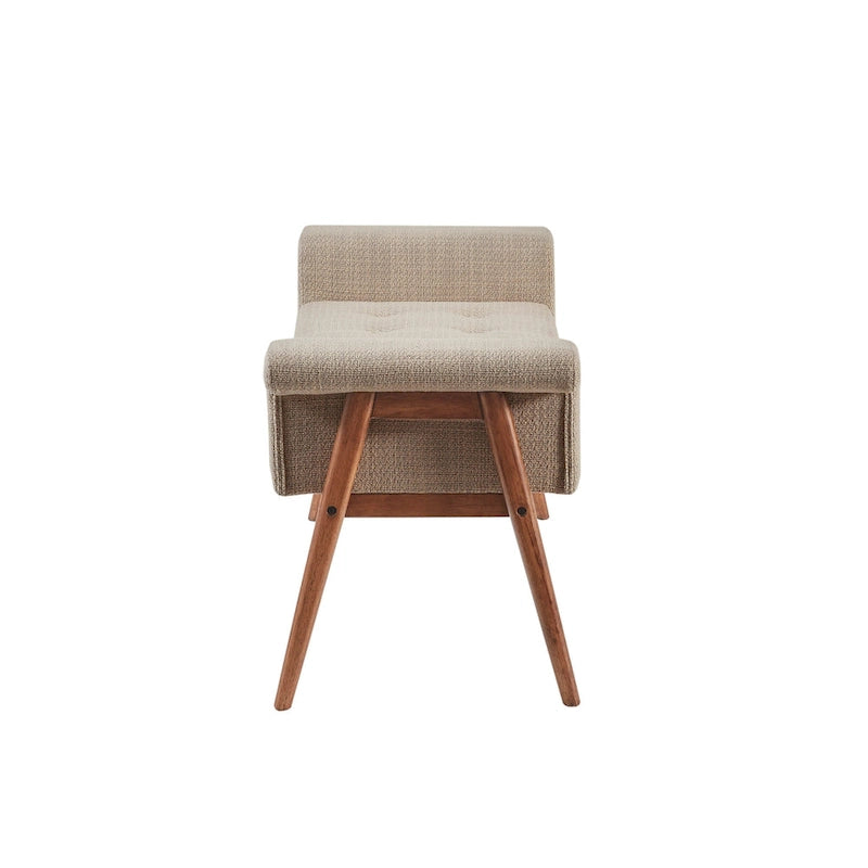Tan Button-Tufted Accent Bench