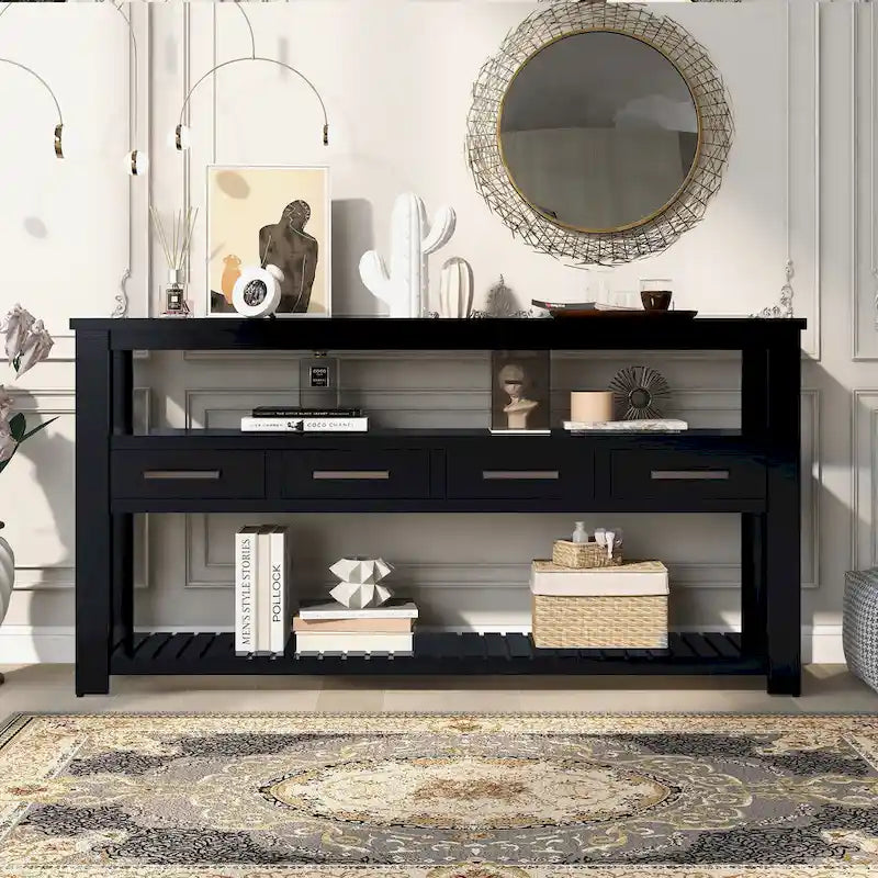 Console Table with Drawers and Shelves