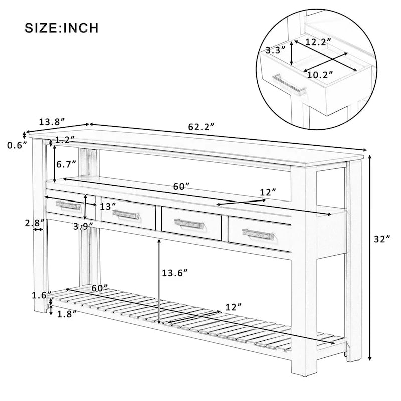 Console Table with Drawers and Shelves