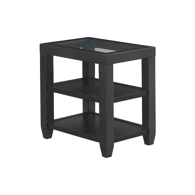 Wood and Glass Top 16-Inch Wide Chairside End Table with Shelf Storage
