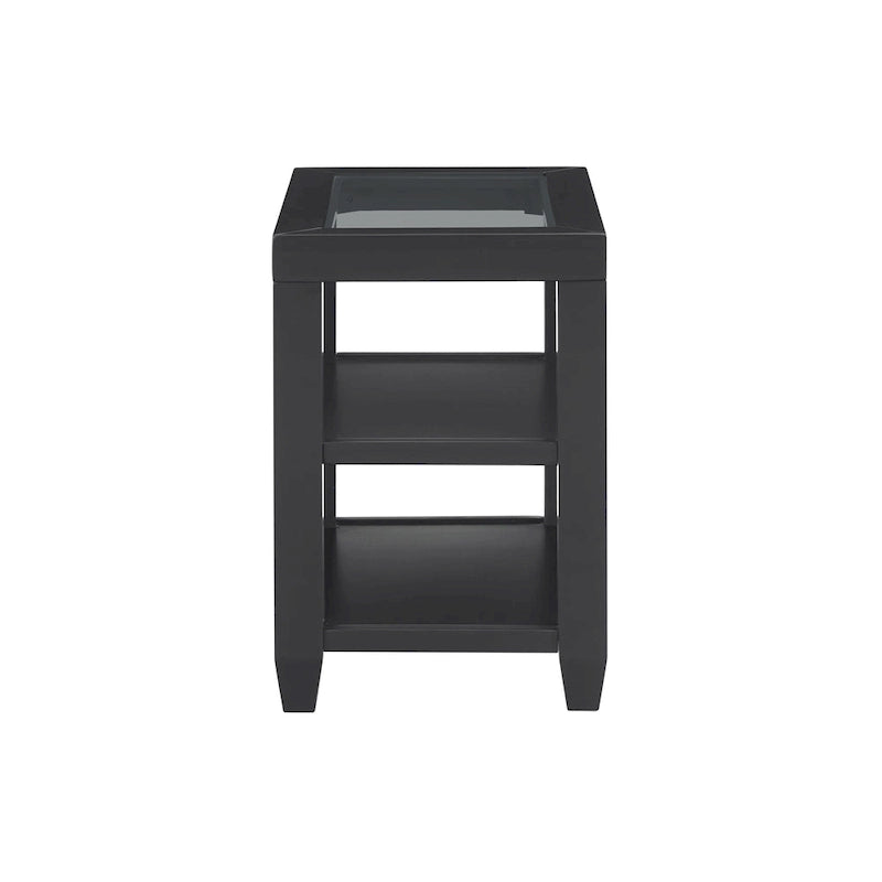 Wood and Glass Top 16-Inch Wide Chairside End Table with Shelf Storage