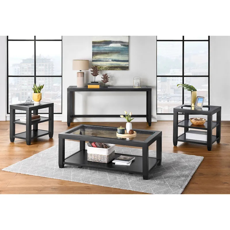 Wood and Glass Top 16-Inch Wide Chairside End Table with Shelf Storage