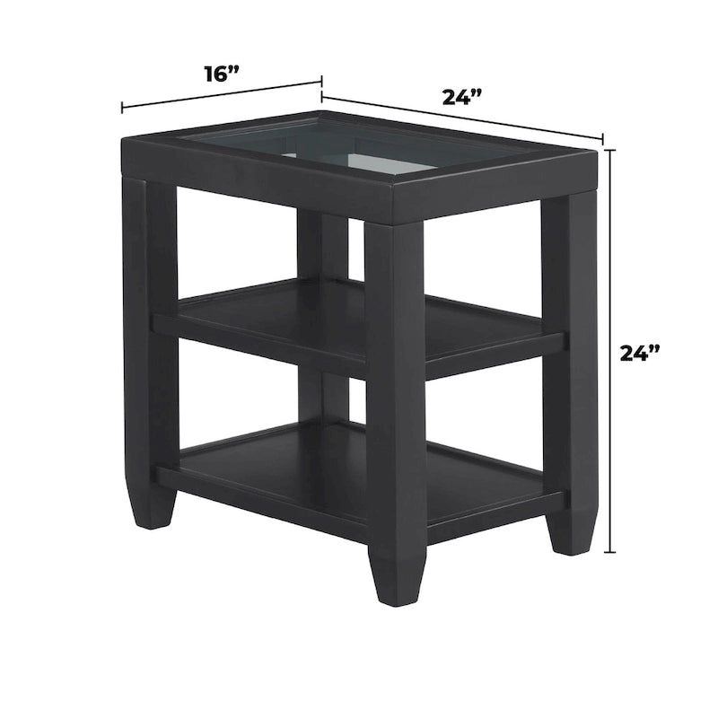 Wood and Glass Top 16-Inch Wide Chairside End Table with Shelf Storage