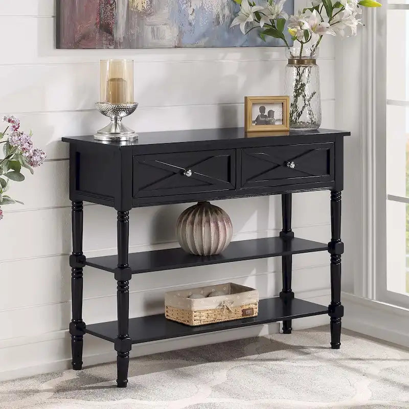 2-Drawer Console Table with Shelves