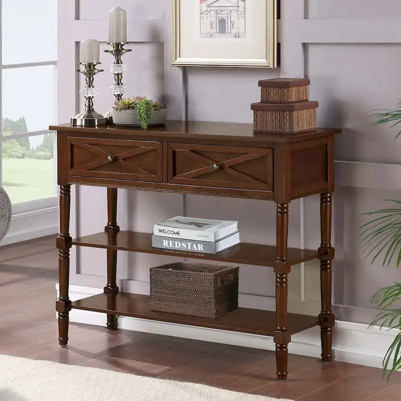 2-Drawer Console Table with Shelves