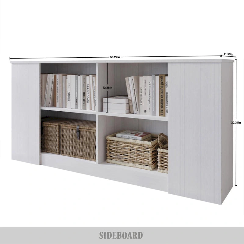 Wood Sideboard Cabinet with 4 Open Shelves