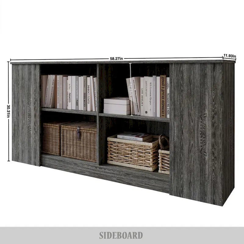 Wood Sideboard Cabinet with 4 Open Shelves