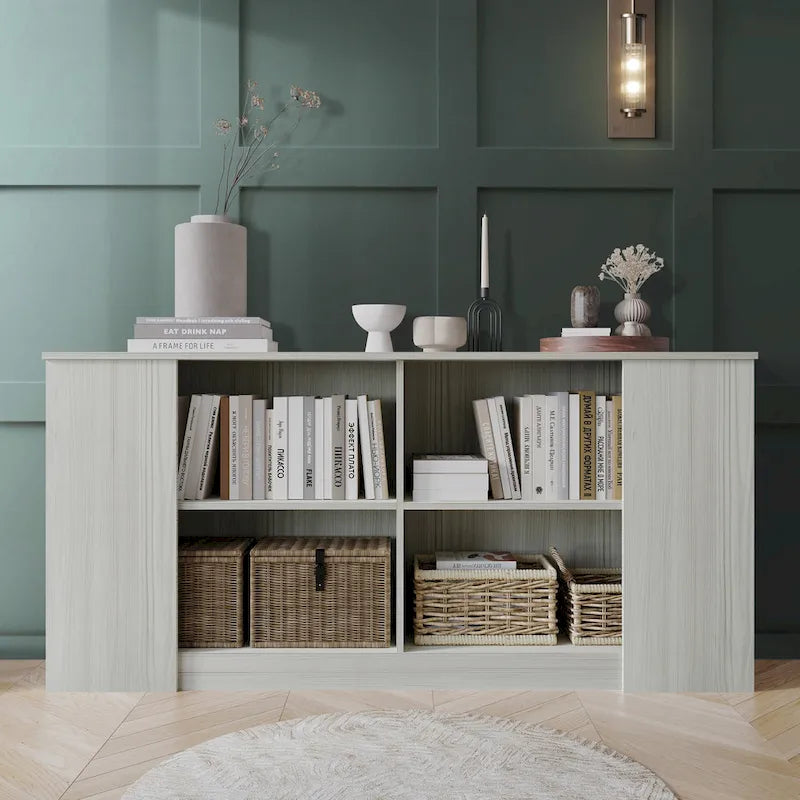 Wood Sideboard Cabinet with 4 Open Shelves