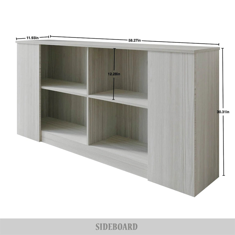 Wood Sideboard Cabinet with 4 Open Shelves
