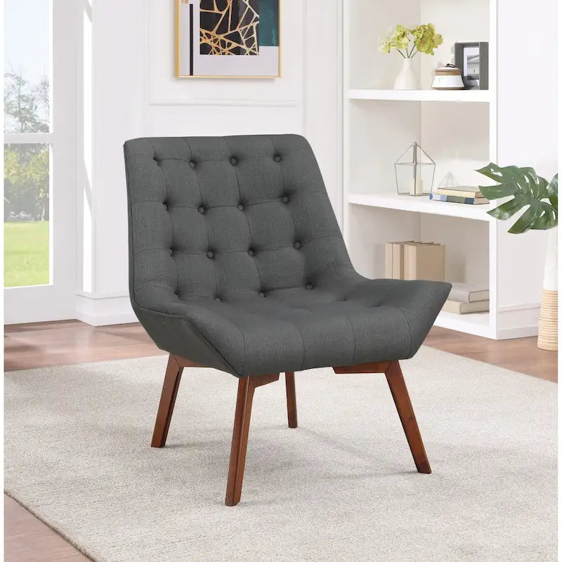 Button-Tufted Accent Chair with Wood Legs
