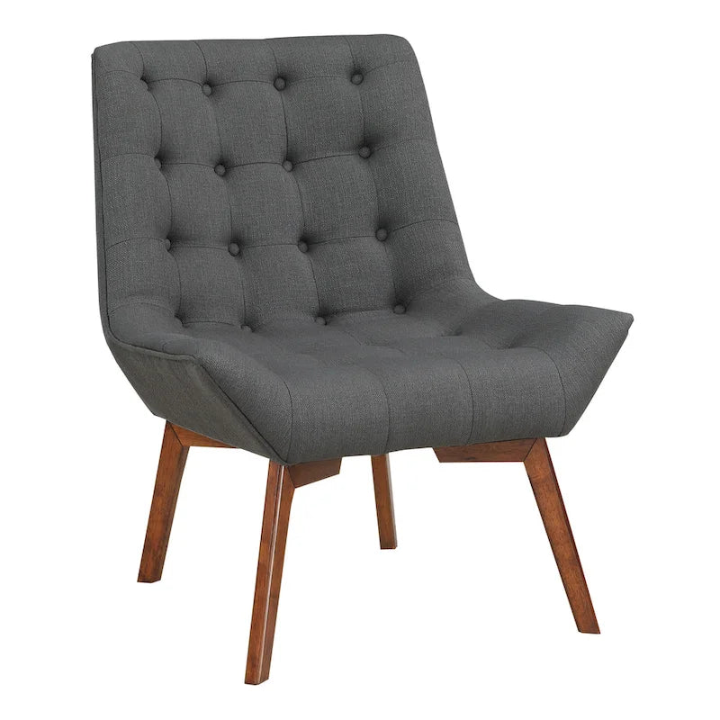Button-Tufted Accent Chair with Wood Legs